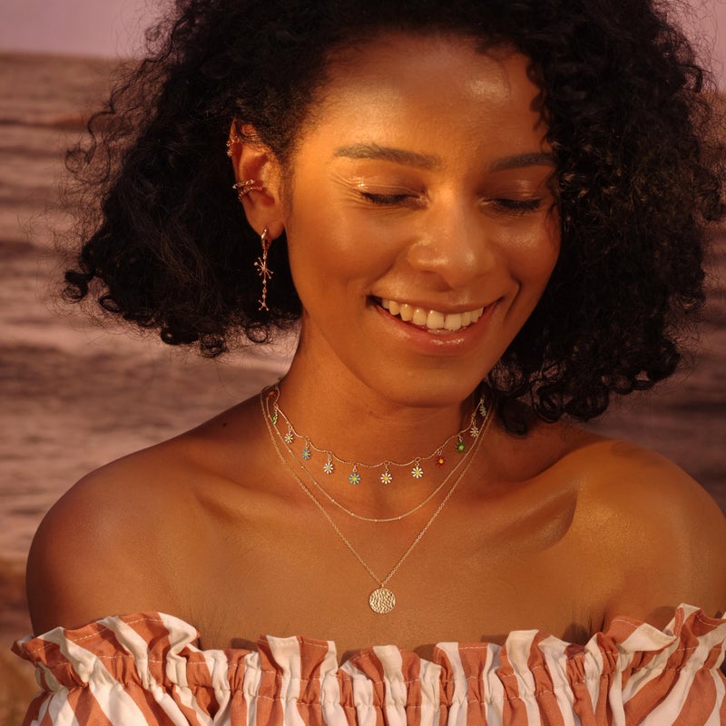 Fettero Layered Necklace Gold Satellite Chain Choker Hammered Coin Pendant 14K Gold Plated Dainty Simple Jewelry for Women - Image 3